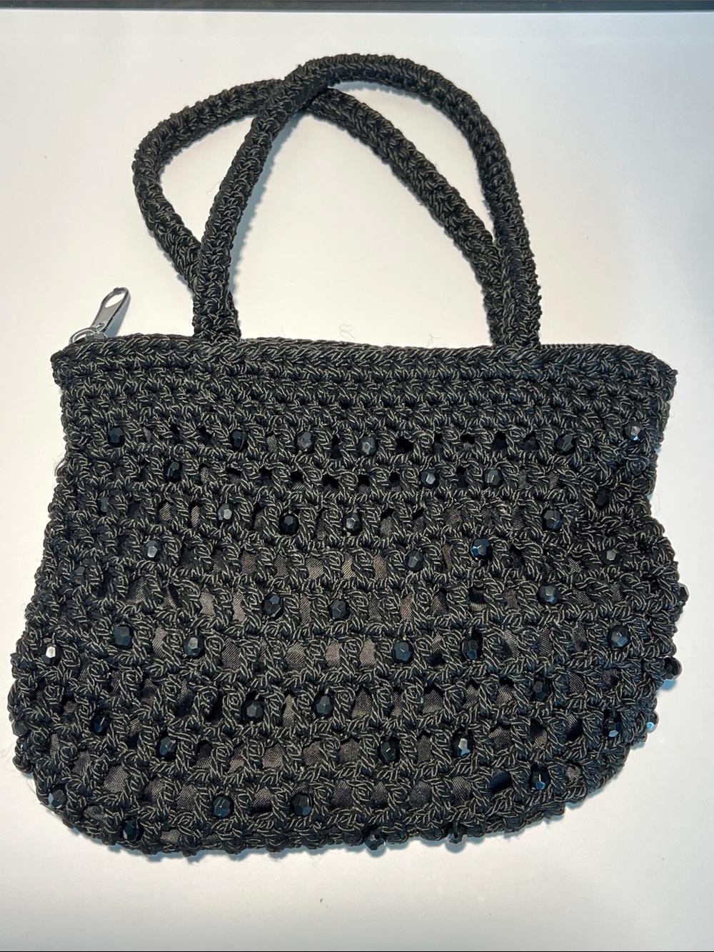 Black Crocheted Beaded Mini Handbag Cabrelli Brand Vintage